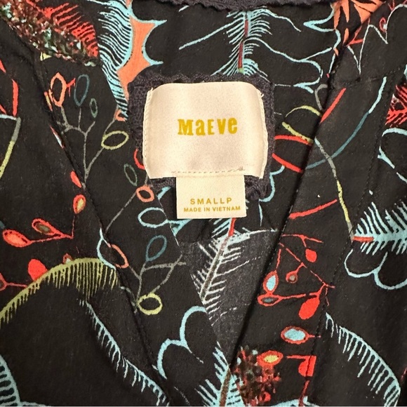 Anthropologie Maeve Leaf Print Jumpsuit Button Front Belted SZ Small P Oversized - Picture 2 of 7